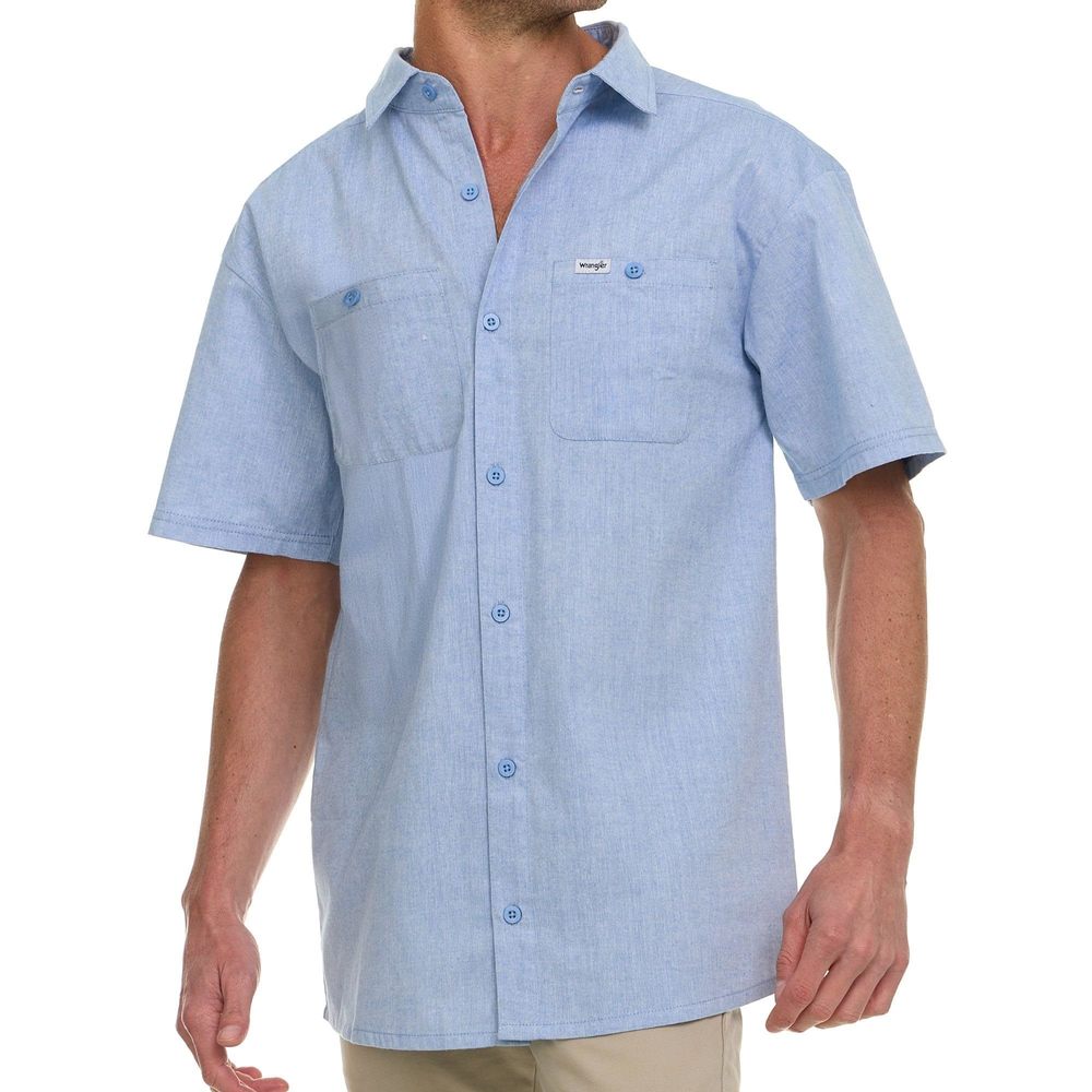 NEW Wrangler Button Up Shirts for Men Big and Tall - Chambray Woven Short Sleeve